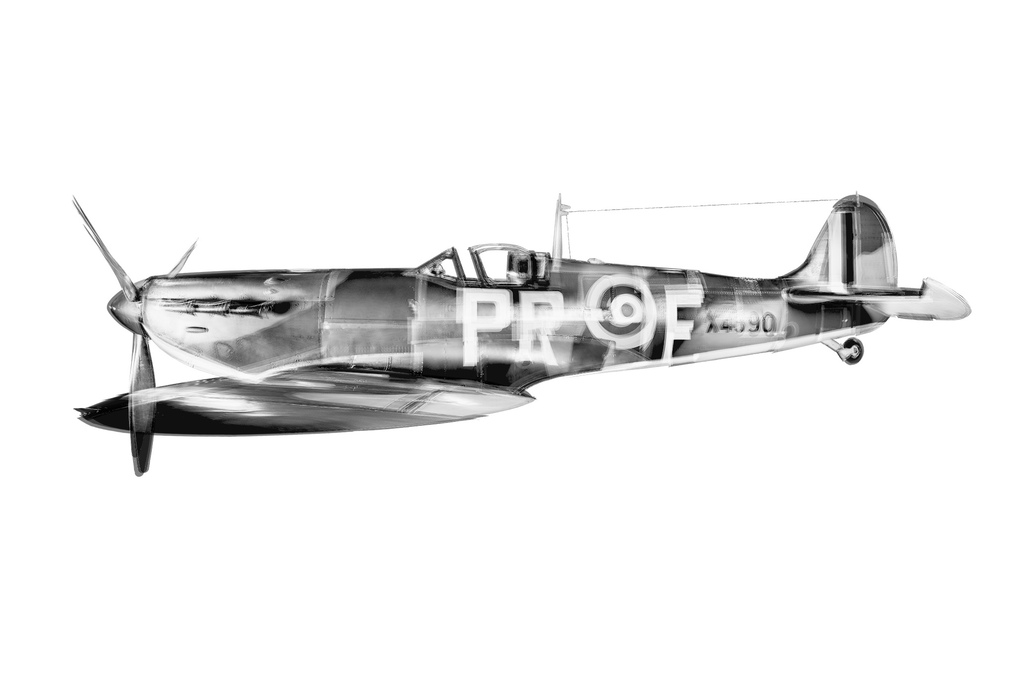 Black and white composite photograph of a British Supermarine Spitfire