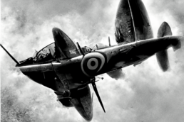 AI art of a black and white Spitfire generated by MidJourney