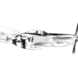 Black and white composite photograph of an American P51 Mustang