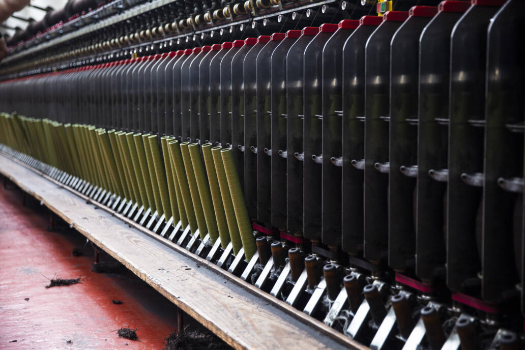 Thread being spun in a cloth mill