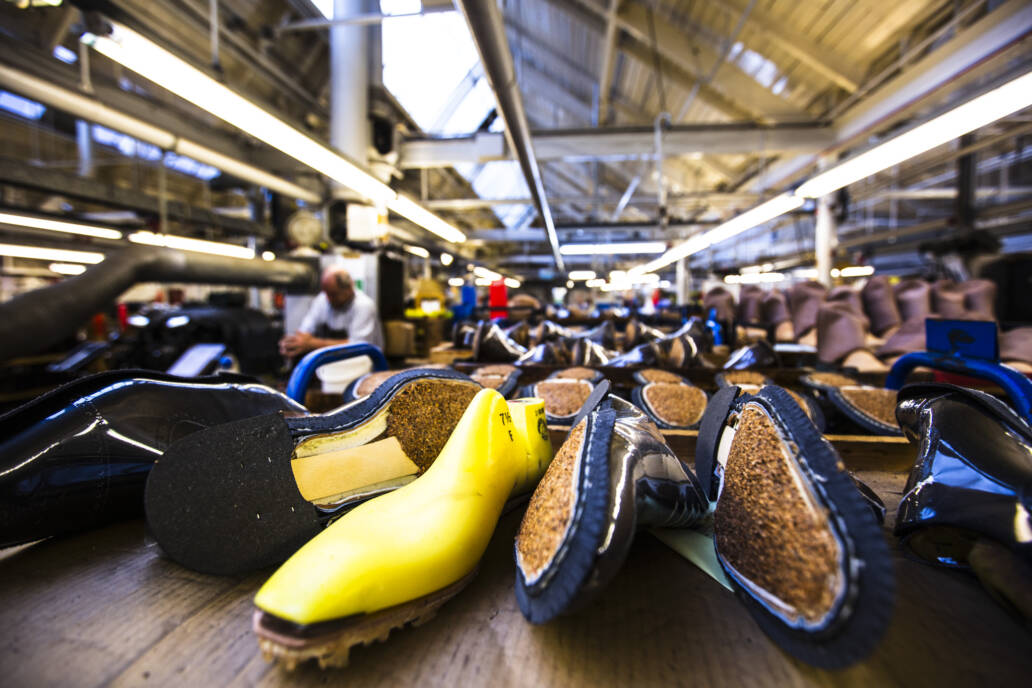 Plastic shoe lasts on shoe factory shop floor